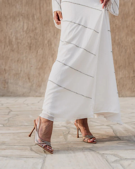 The "Desert Breeze" Abaya – Radiant White with Subtle Line Details