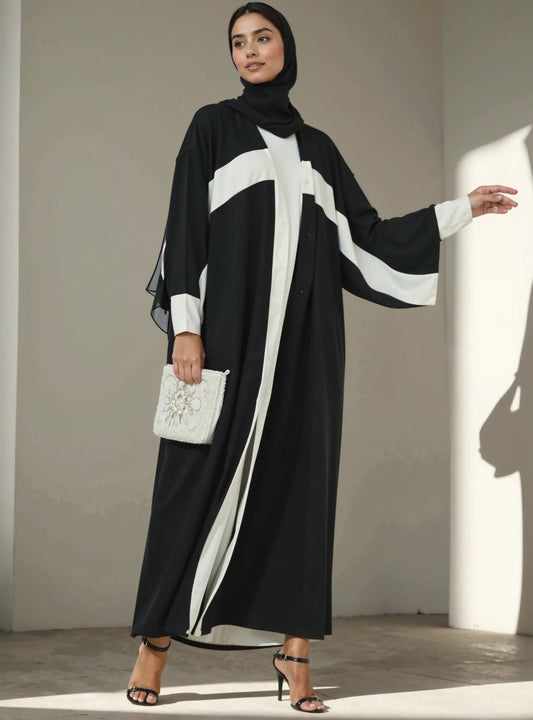 Black and white abaya with matching headscarf