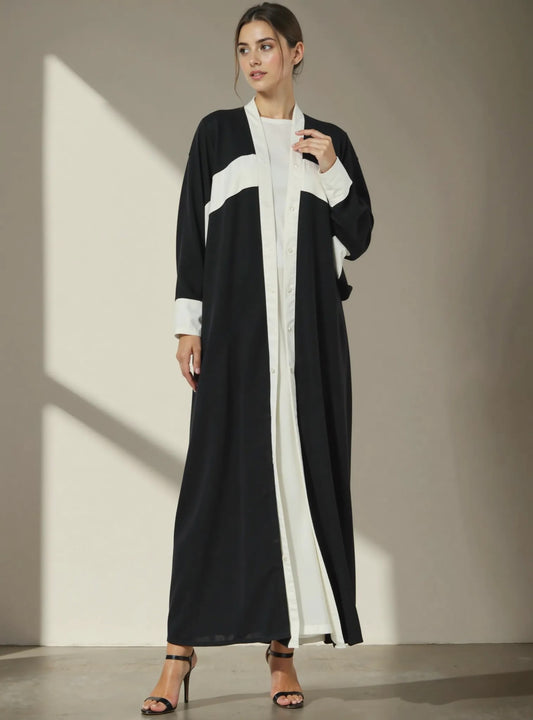 Black and white abaya with matching headscarf