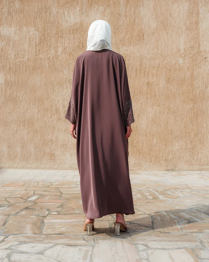Chic Taupe Embellished Abaya Set
