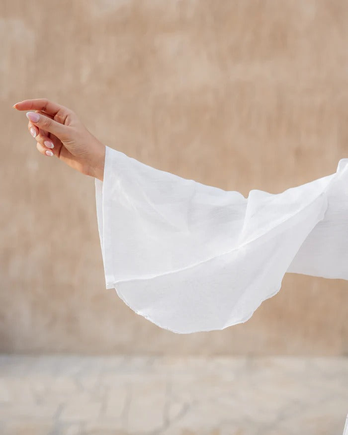 Elegant White Chiffon Abaya with Waist Tie