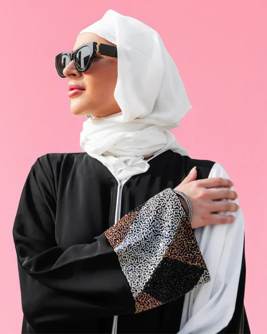 Dania – Black Abaya with Golden Embroidery | Premium Zoom Fabric