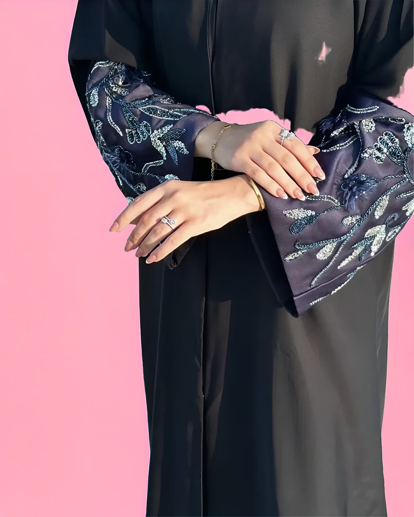 Elegant Abaya with Handwork Sleeves – Graceful & Stylish Design