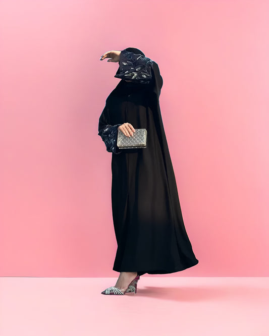 Elegant Abaya with Handwork Sleeves – Graceful & Stylish Design