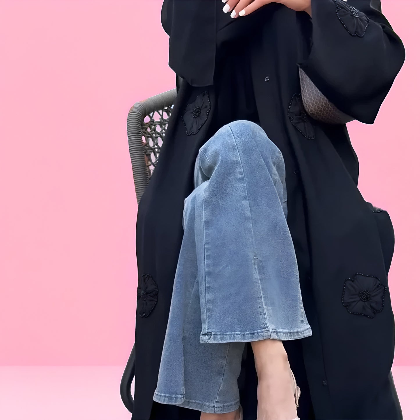 Elegant Floral Organza Abaya – Designer Modest Wear for Women