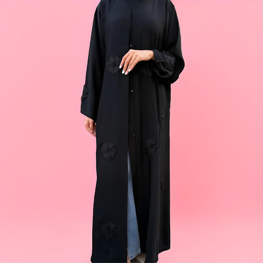 Elegant Floral Organza Abaya – Designer Modest Wear for Women
