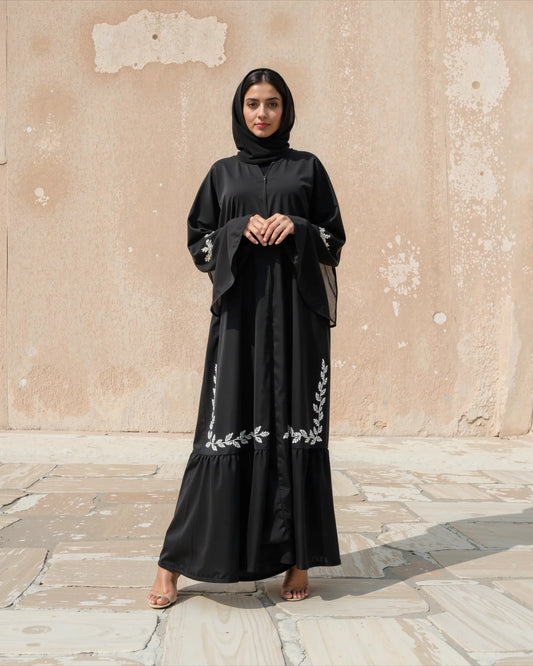 Elegant Black Abaya with Intricate Embroidery