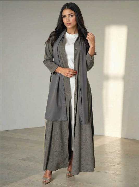 Elegant green pleat crepe abaya with scar