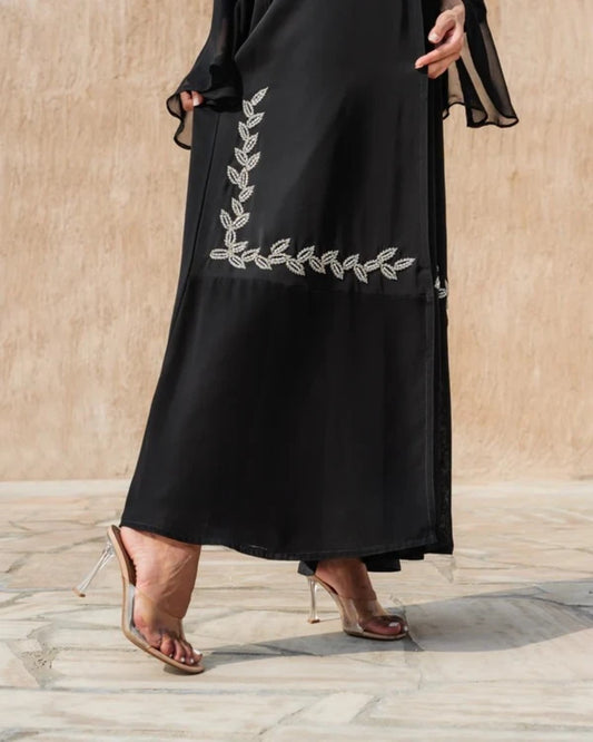 Elegant Black Abaya with Intricate Embroidery