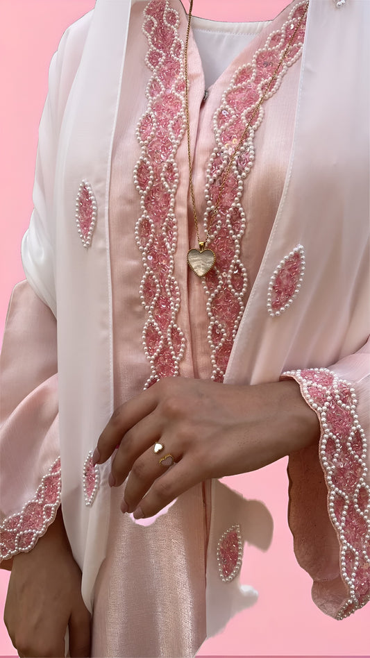 Pink Shimmer Abaya – Elegant & Glamorous Evening Wear