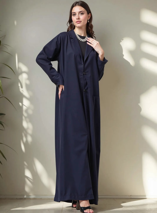 The Doctor Blue Abaya With Matching Headscarf blazer cut work n office abaya