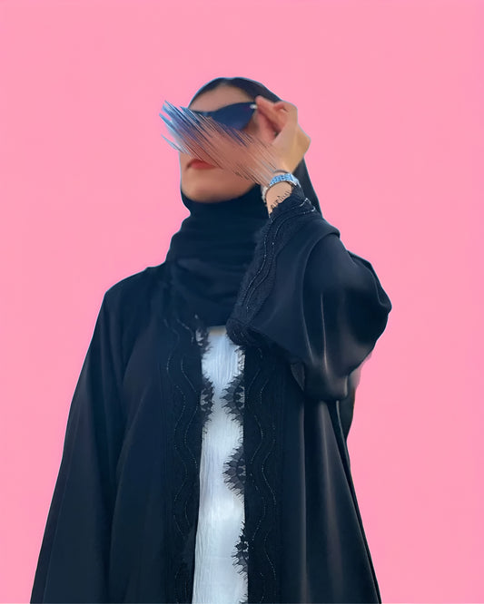 Elegant Lace Dantel Abaya with Intricate Handwork Design