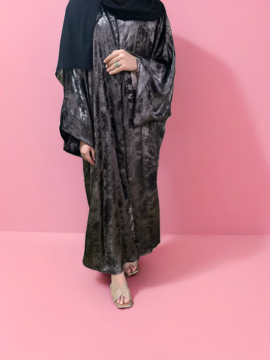 Glittering Golden Foil Abaya – Elegant Party Wear for Women