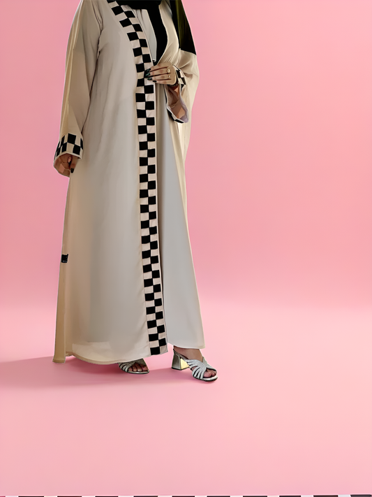 Checked Two-Piece Abaya with Inner Dress – New Modest Arrival Z136