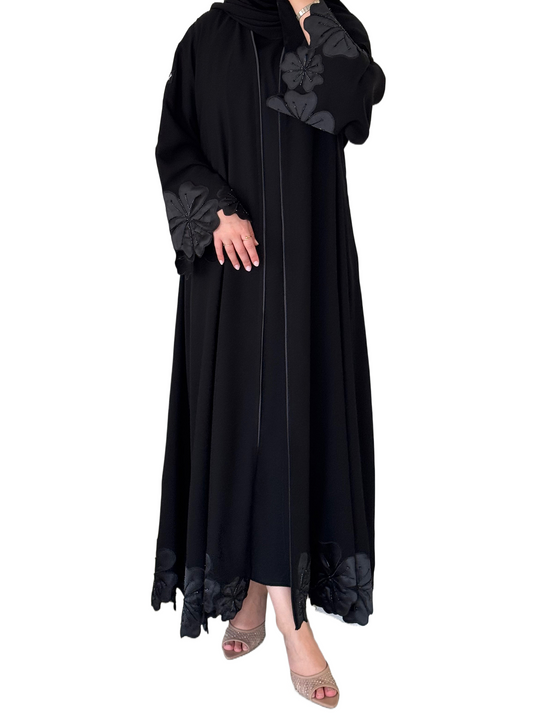 Doible klosh abaya with elegant design and Matching Headscarf