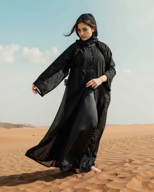 Chiffon Black Abaya with Intricate Lace Panel Detailing