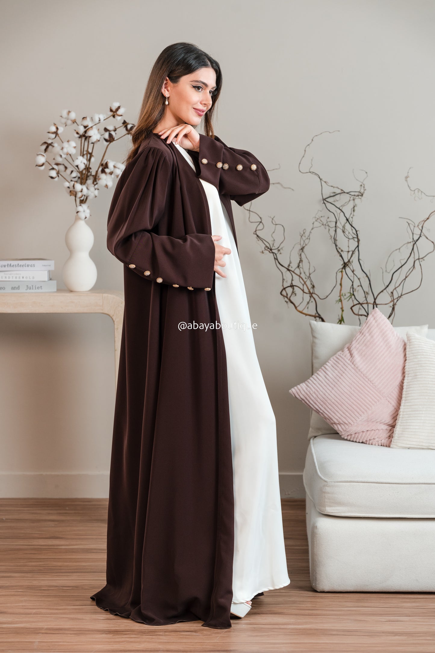 Tehzib  Brown Coat Abaya by Abayaboutique