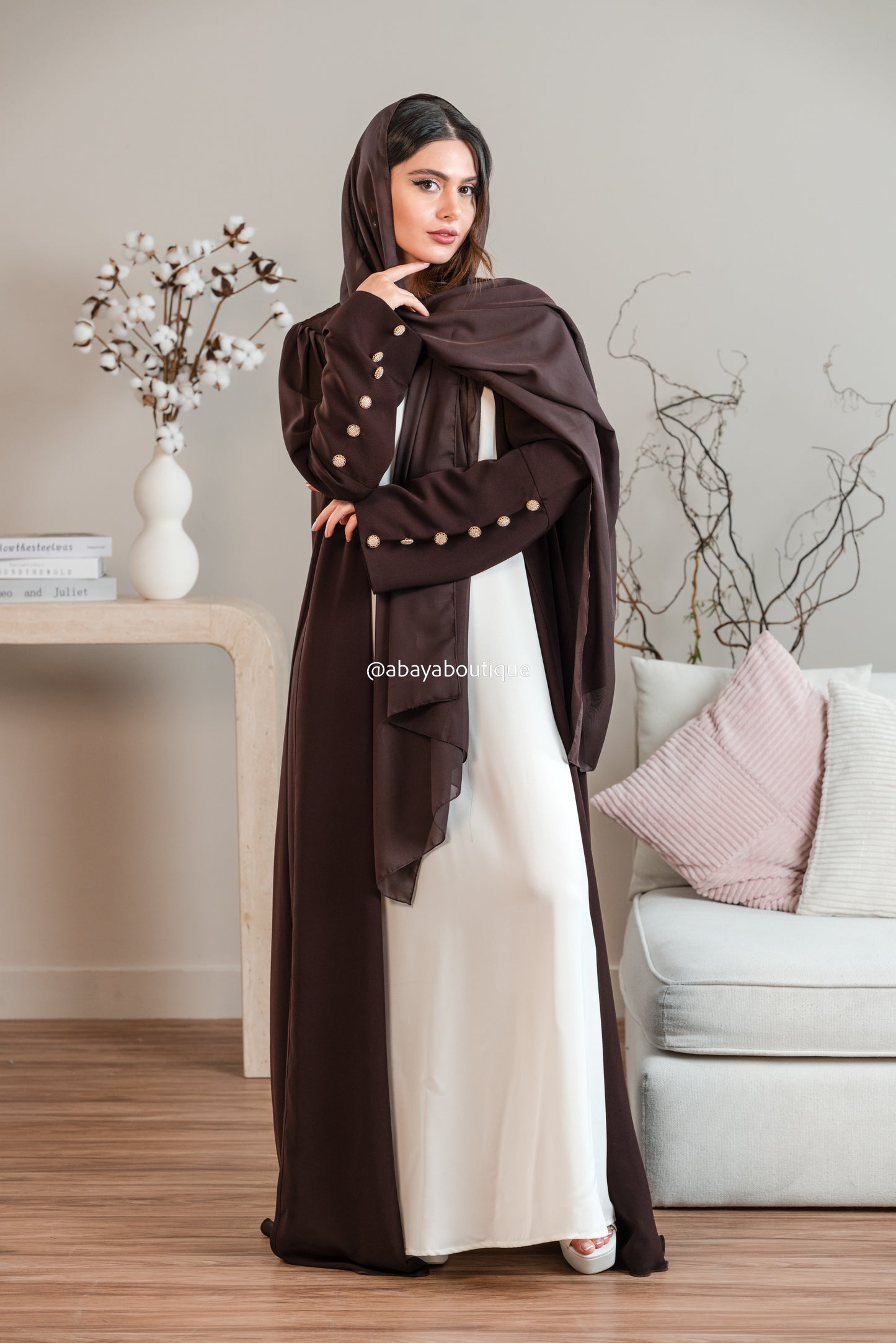 Tehzib  Brown Coat Abaya by Abayaboutique